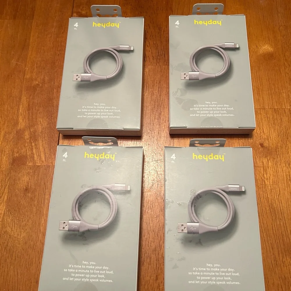 Heyday grey 4ft lightning to USB-A Charging Cable for IPhone/IPad / 4 packs